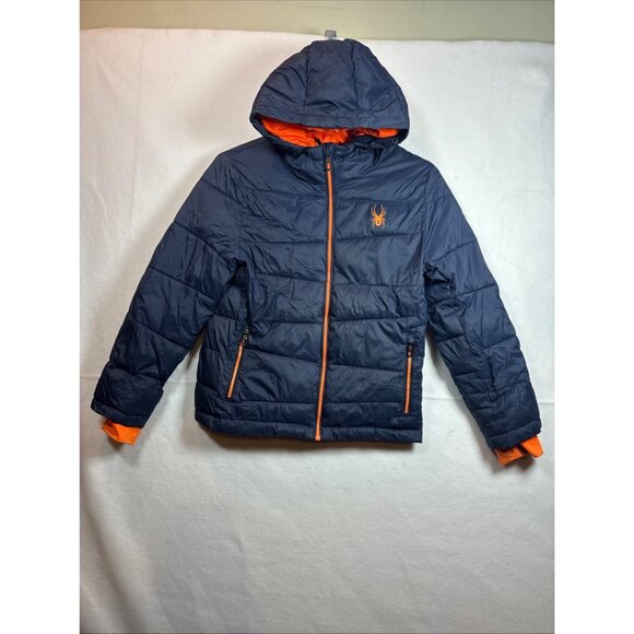 Spyder Boys Ski Jacket Size M (7-8)Hooded Puffer Coat Black